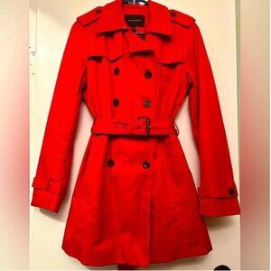 NEW! Banana Republic Red Cotton Twill Double-Breasted Trench Coat with Belt